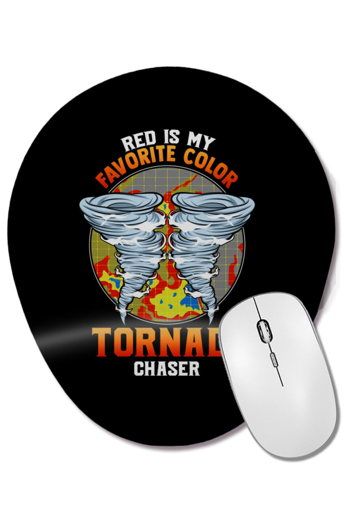 BASKI DÜNYASI-Cute Red Is My Favorite Color Tornado Chaser Oval Mouse Pad with Wrist Support 1