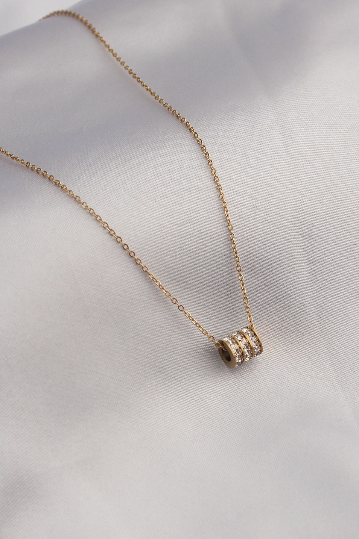 BZK ACCESSORİES 316L Çelik Gold Renk Zirkon Taşlı Kadın Kolye