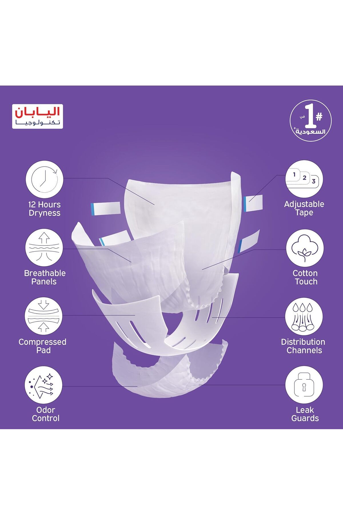 Lifree-شريط، مضغوط، حفاضات للكبار، متوسطة الحجم، 15 قطعة 4
