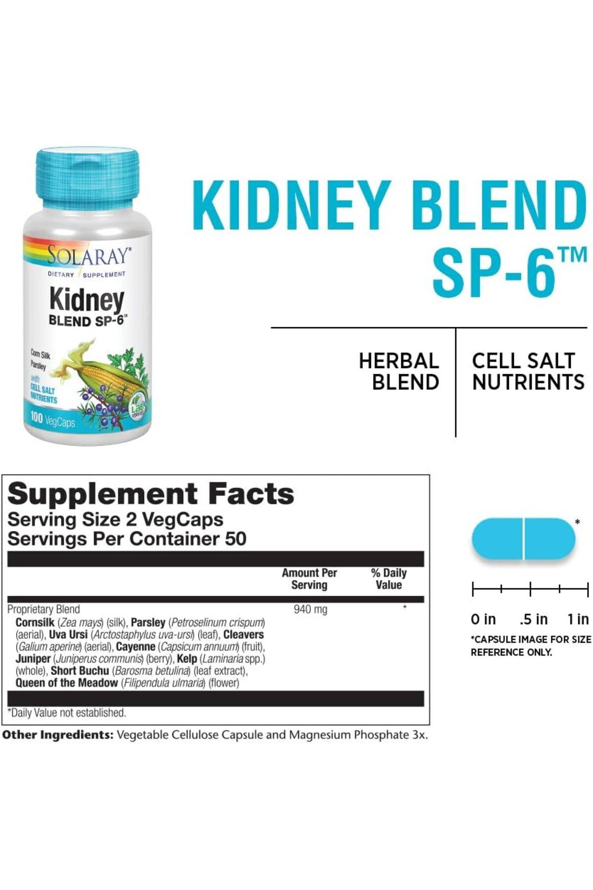 Solaray-, Kidney Blend SP-6, 100 VegCaps 9