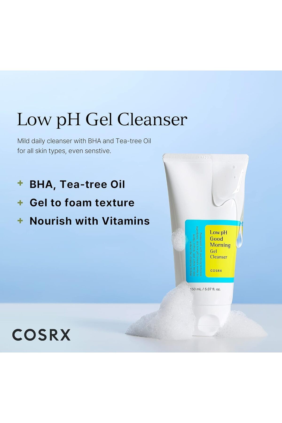 Cosrx-Low Ph Good Morning Gel Cleanser - Daily Cleansing Gel with Ph 5 Value 14