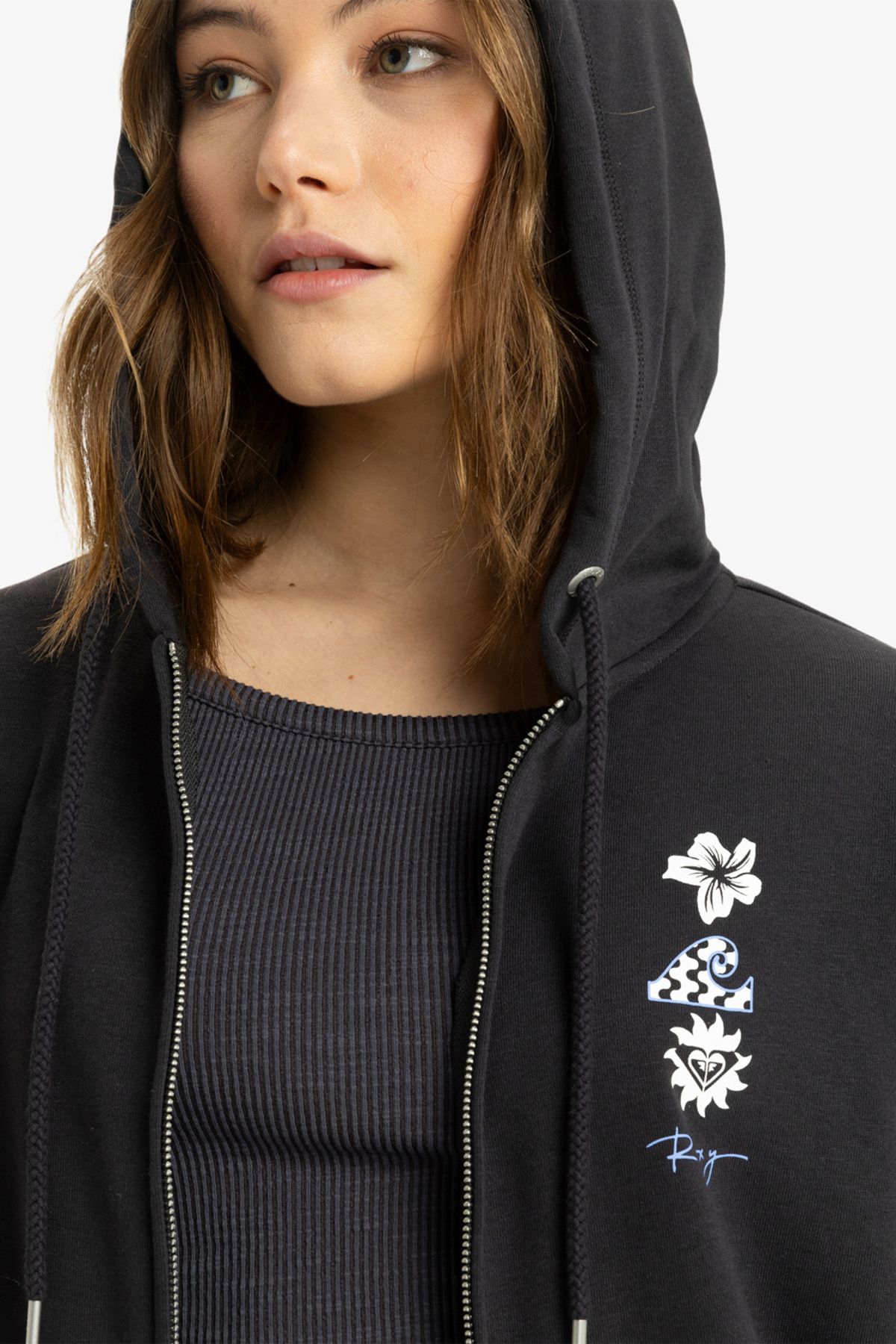 Roxy-Sweatshirt mit durchgehendem Reißverschluss für Damen – Algodon und Polyester Blend Terry Fleece 7