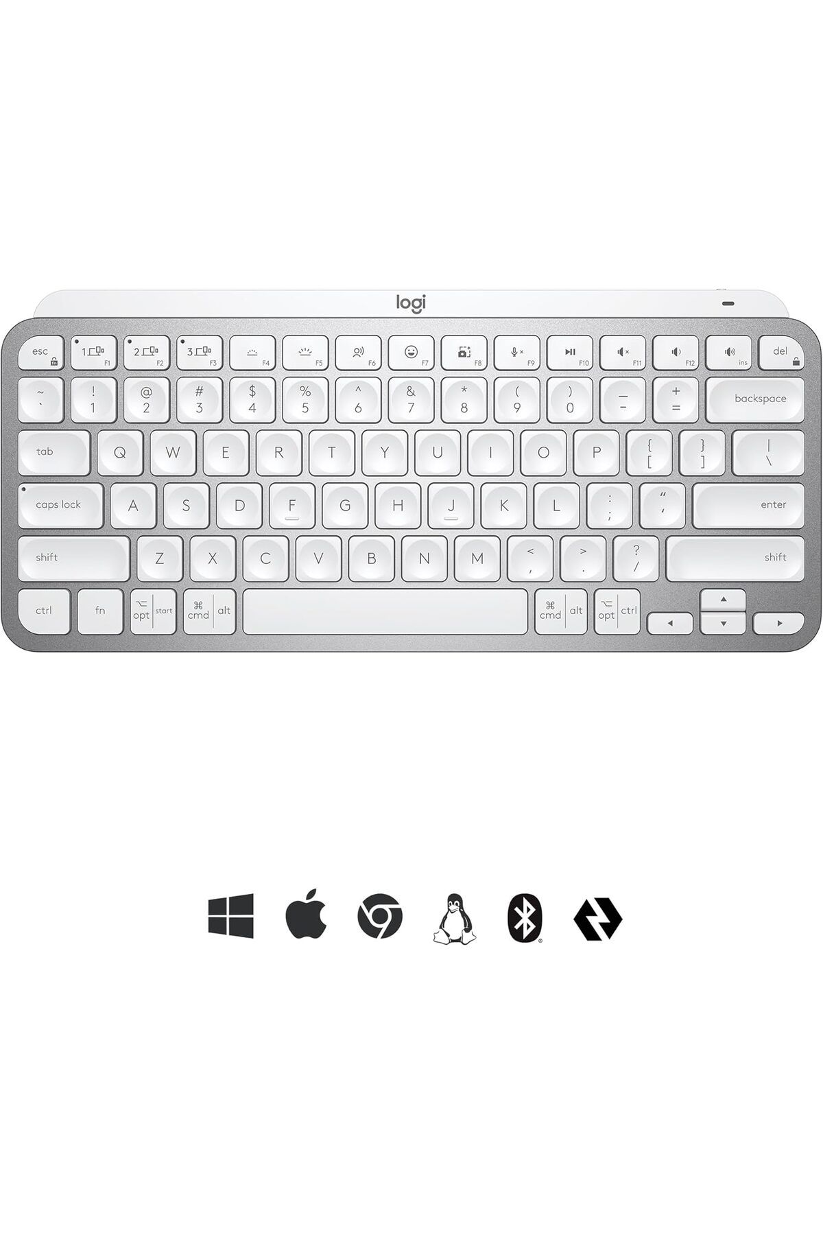 logitech-لوحة مفاتيح MX Keys Mini Minimalist اللاسلكية المضيئة، صغيرة الحجم، بلوتوث، إضاءة خلفية، USB-C، 6