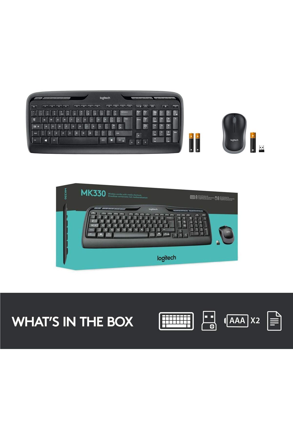 logitech-مجموعة لوحة المفاتيح والماوس اللاسلكية MK330 لنظام التشغيل Windows، 2.4 جيجا هرتز لاسلكية مع مستقبل USB، Po 8