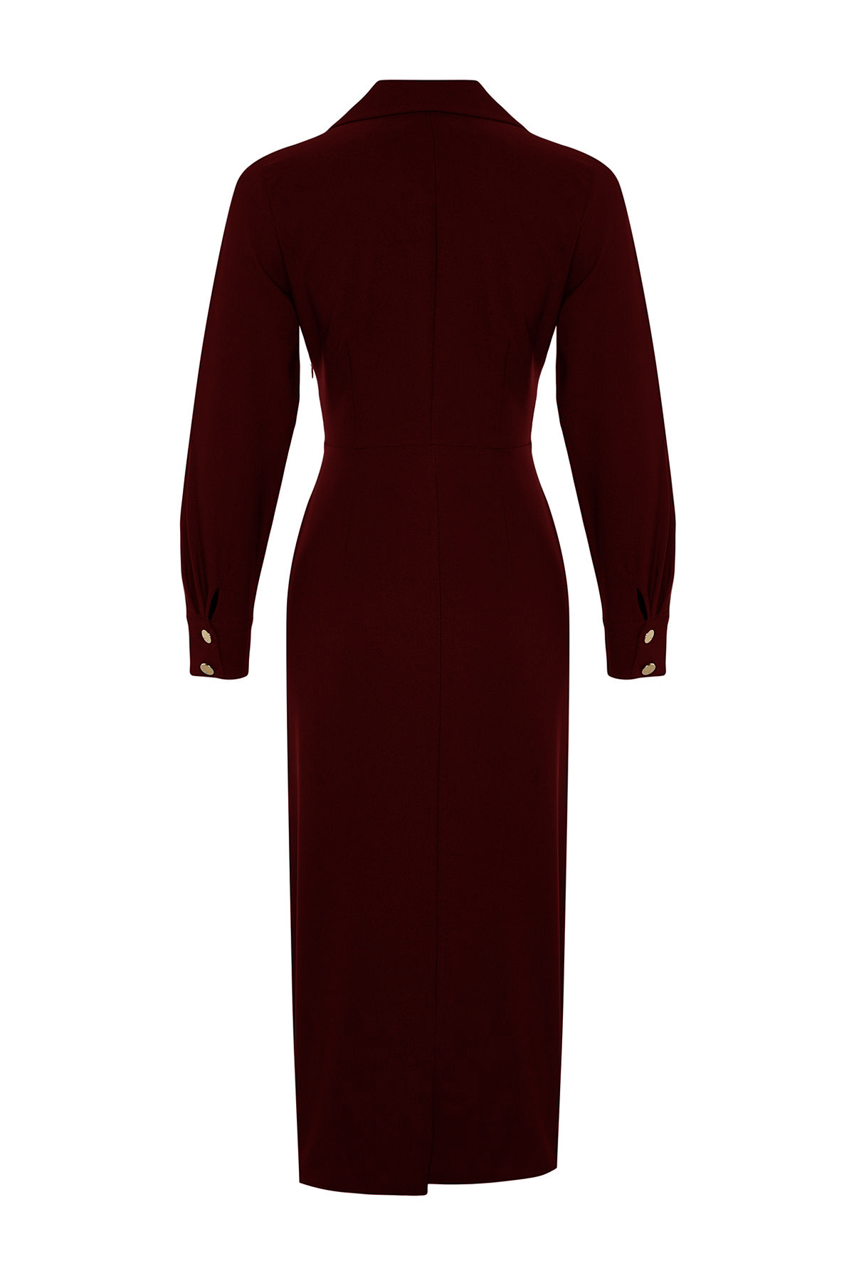 Trendyol Modest-Burgundowa dwurzędowa sukienka z ozdobnymi złotymi guzikami TCTSS24EB00020 7