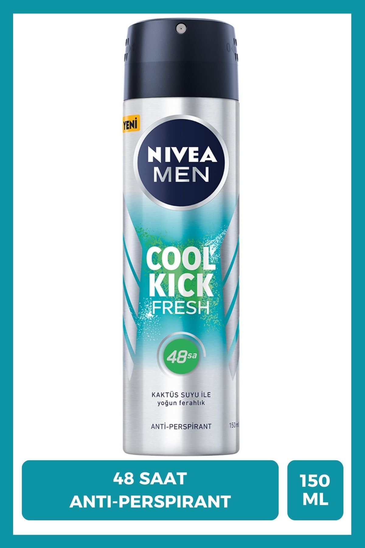 اسپری مردانه دئودورانت Cool Kick Fresh 150 میلی لیتری، ضد تعریق 48 ساعته، آب کاکتوس، طراوت شدید NIVEA
