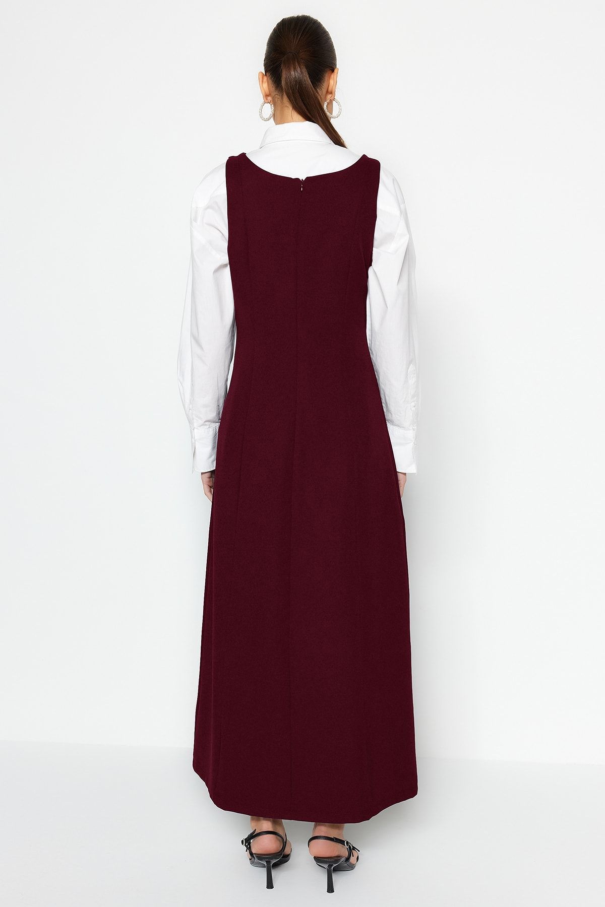 Trendyol Modest-Burgundowa sukienka kamizelka z kwadratowym kołnierzykiem i haftem kamiennym TCTSS23EB00157 5