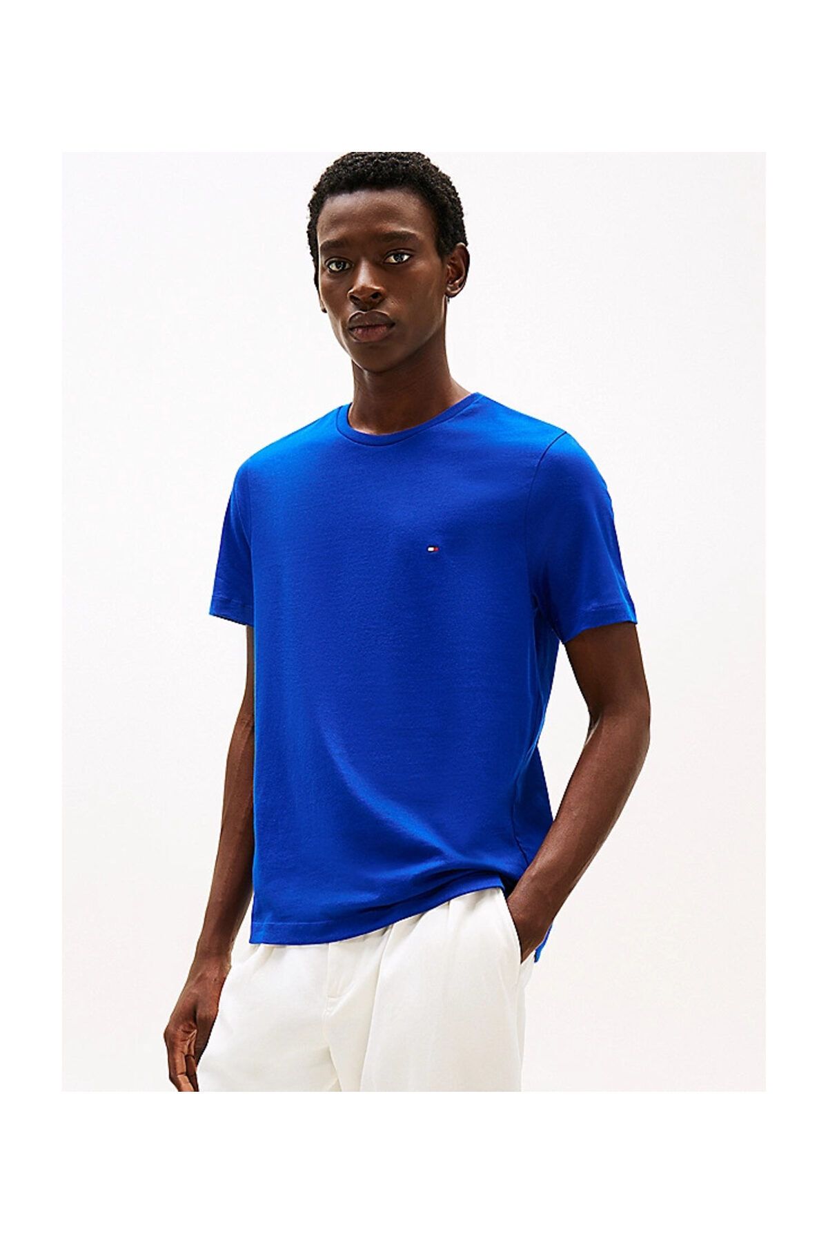 تی شرت یقه گرد مردانه باریک و منعطف پارچه ای آستین بلند آبی MW0MW39995-D03 Tommy Hilfiger