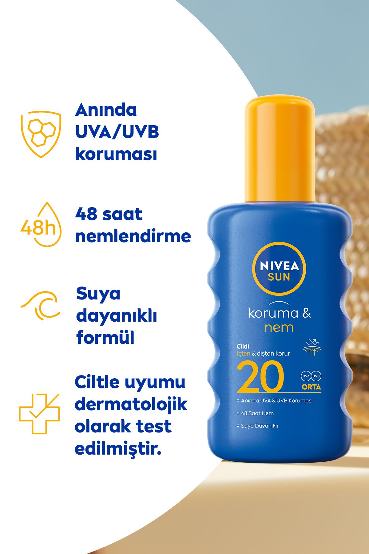 اسپری بدن ضد آفتاب SUN SPF20، محافظ فوری UVA، مرطوب کننده 48 ساعته، مقاوم در برابر آب NIVEA