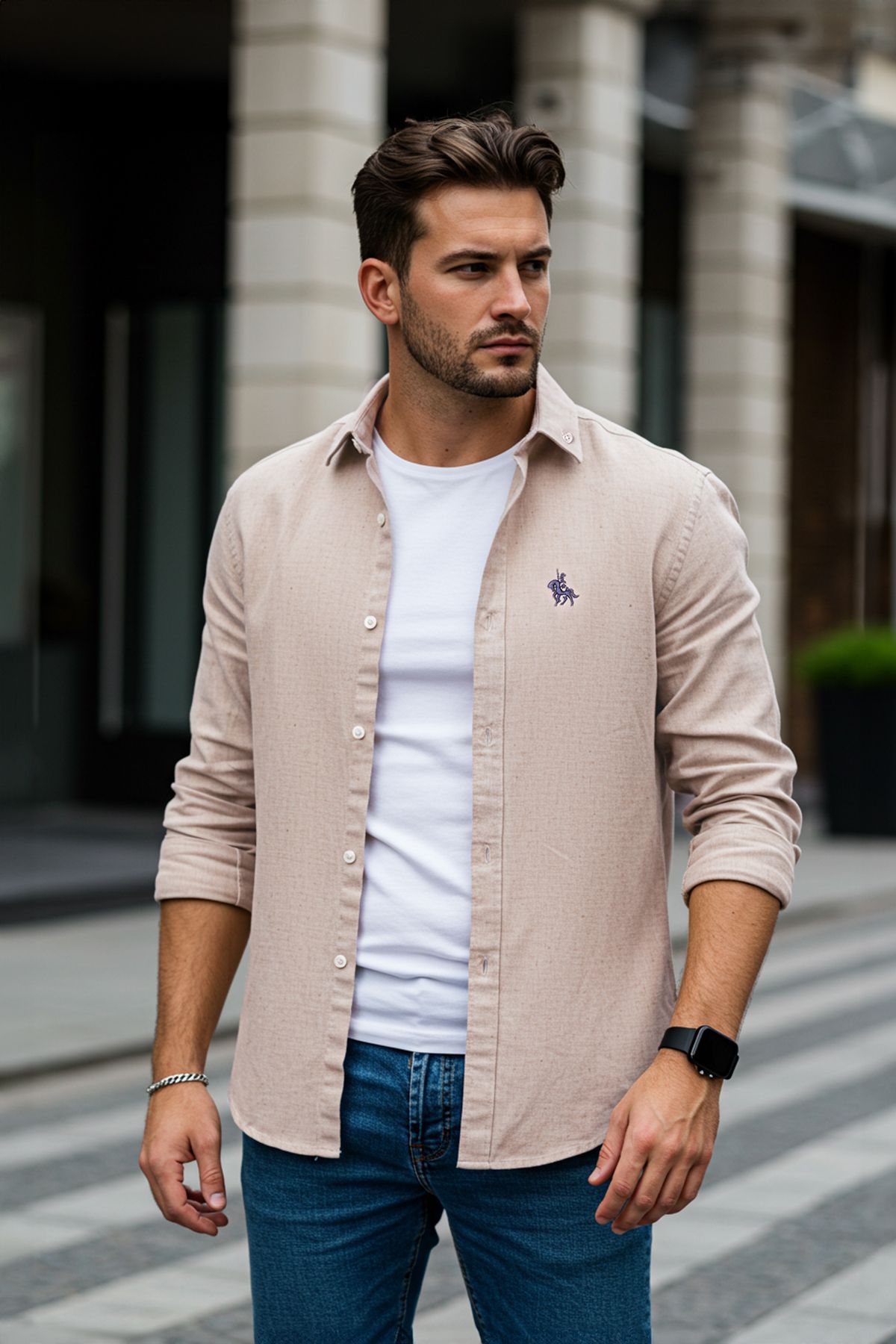 Trendyol Collection-Béžová košile Regular Fit s výšivkou TMNAW25GO00036 2