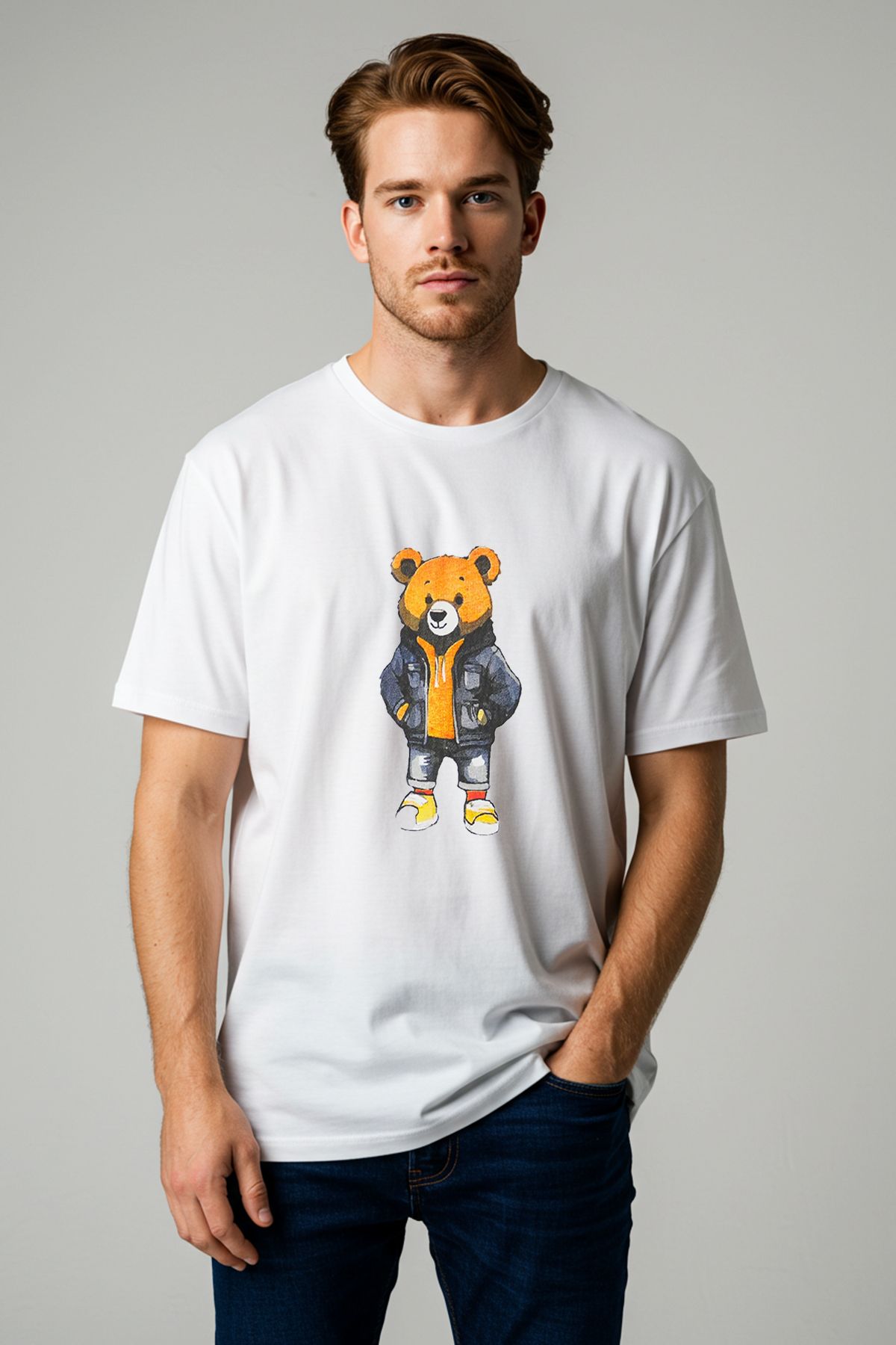 Trendyol Collection-Unisex-T-Shirt aus Baumwolle in Übergröße mit Teddybär-Aufdruck – TMNSS25TS00158 1