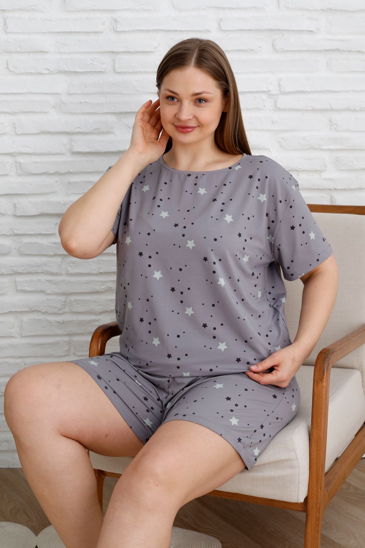 Trendyol Curve-Set de pijamale tricotate Milan cu model de stele gri TBBSS25AI00060 2