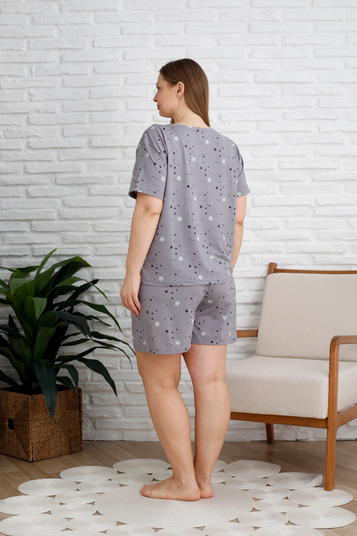 Trendyol Curve-Set de pijamale tricotate Milan cu model de stele gri TBBSS25AI00060 5