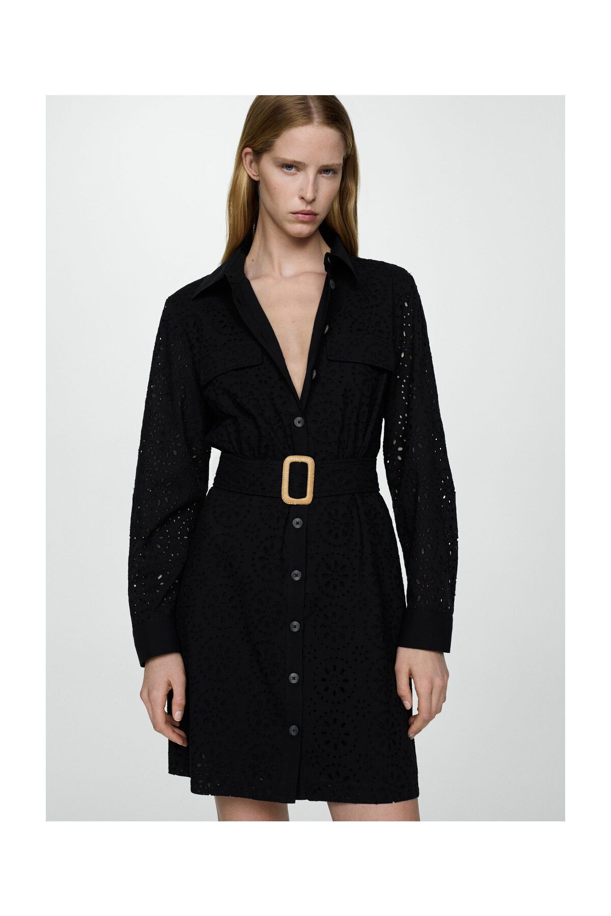 MANGO Woman-Swiss embroidered shirt dress 7