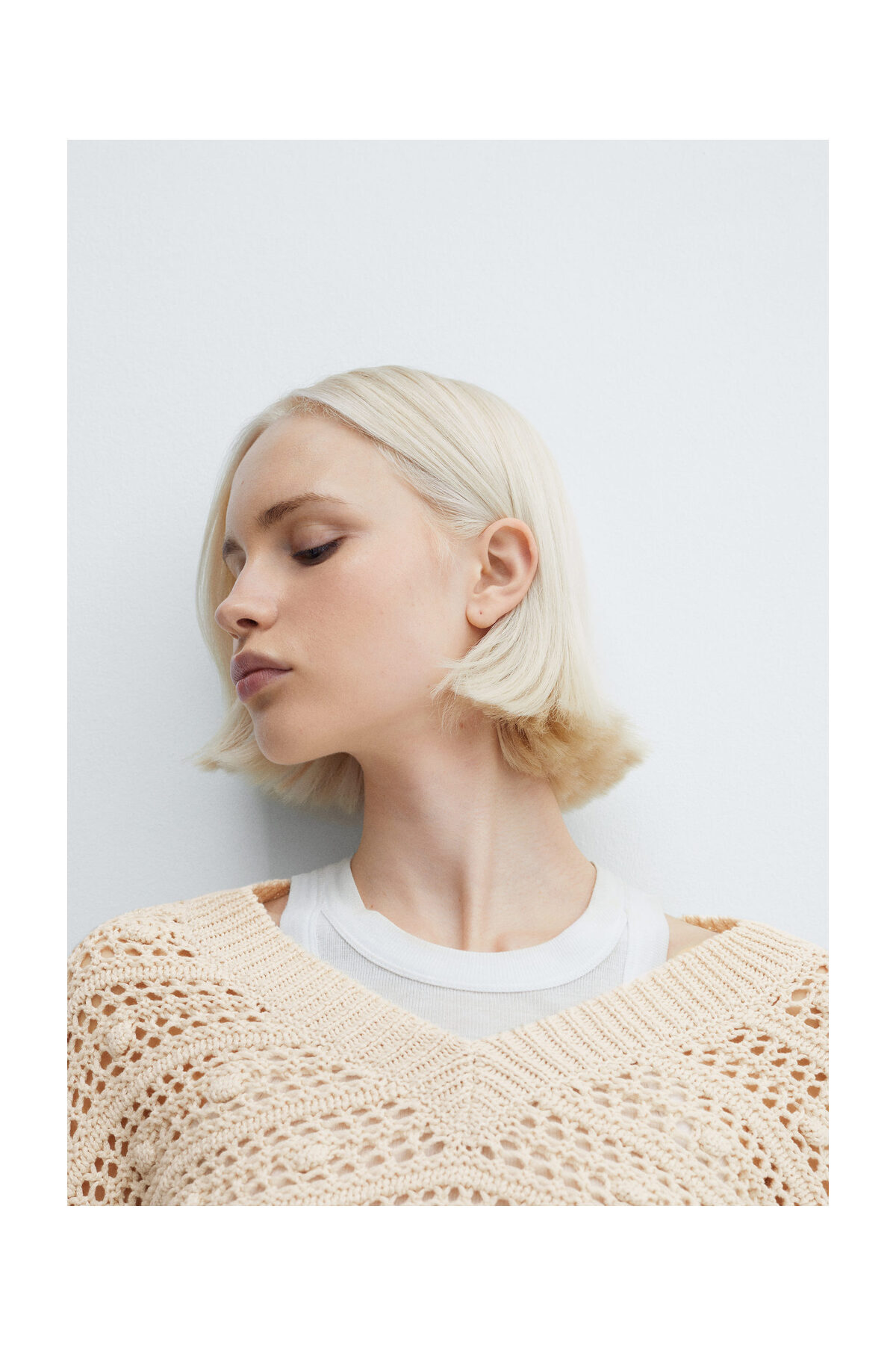 بافت و پلیور زنانه بژ منگوMANGO | 67035740 اورجینال - تصویر 3