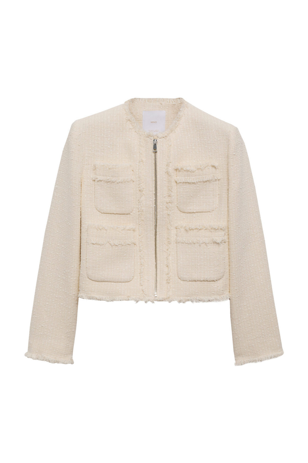 MANGO Woman Marynarka z tweedu z zamkiem błyskawicznym