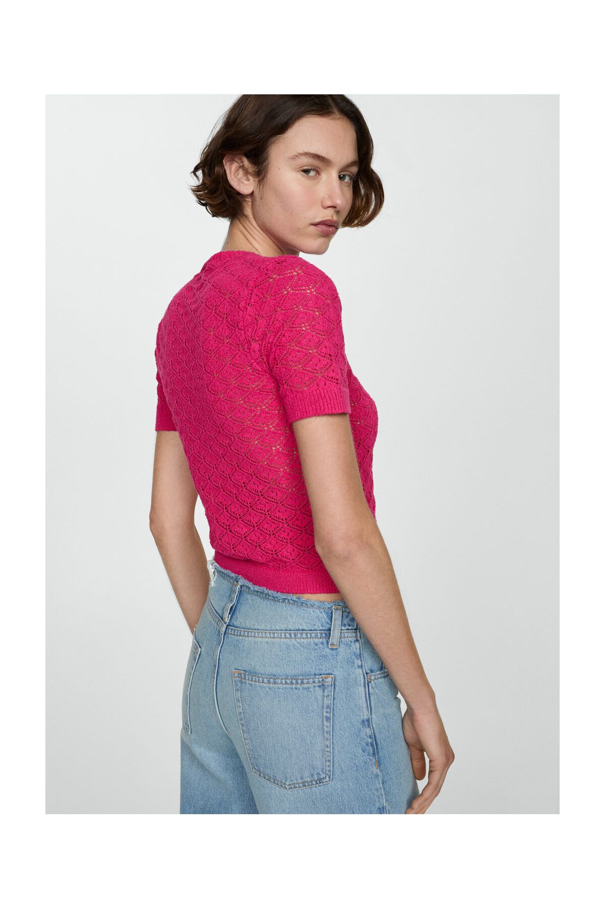 MANGO Woman-Pulover ajurat cu maneca scurta 5