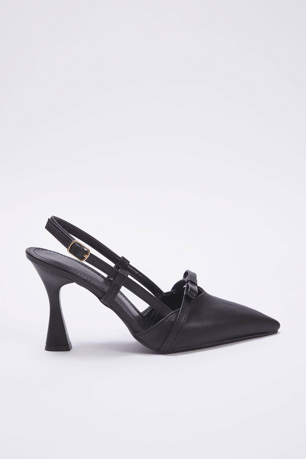 TRENDYOL SHOES Czarne Kokardkowe, Szczegółowe, Spiczaste, Damskie, Klasyczne Buty Na Obcasie Kobieta - 37