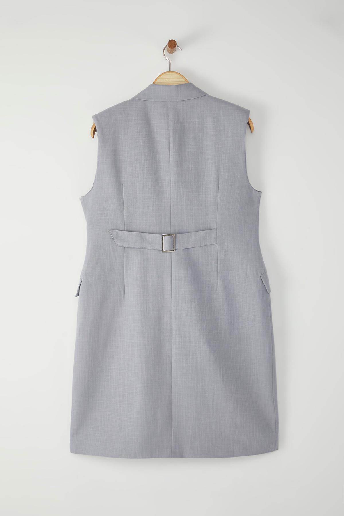 Trendyol Curve-Gray Linen Look Sleeveless Mini Woven Plus Size Jacket Dress Tbbss25Ah00166 8