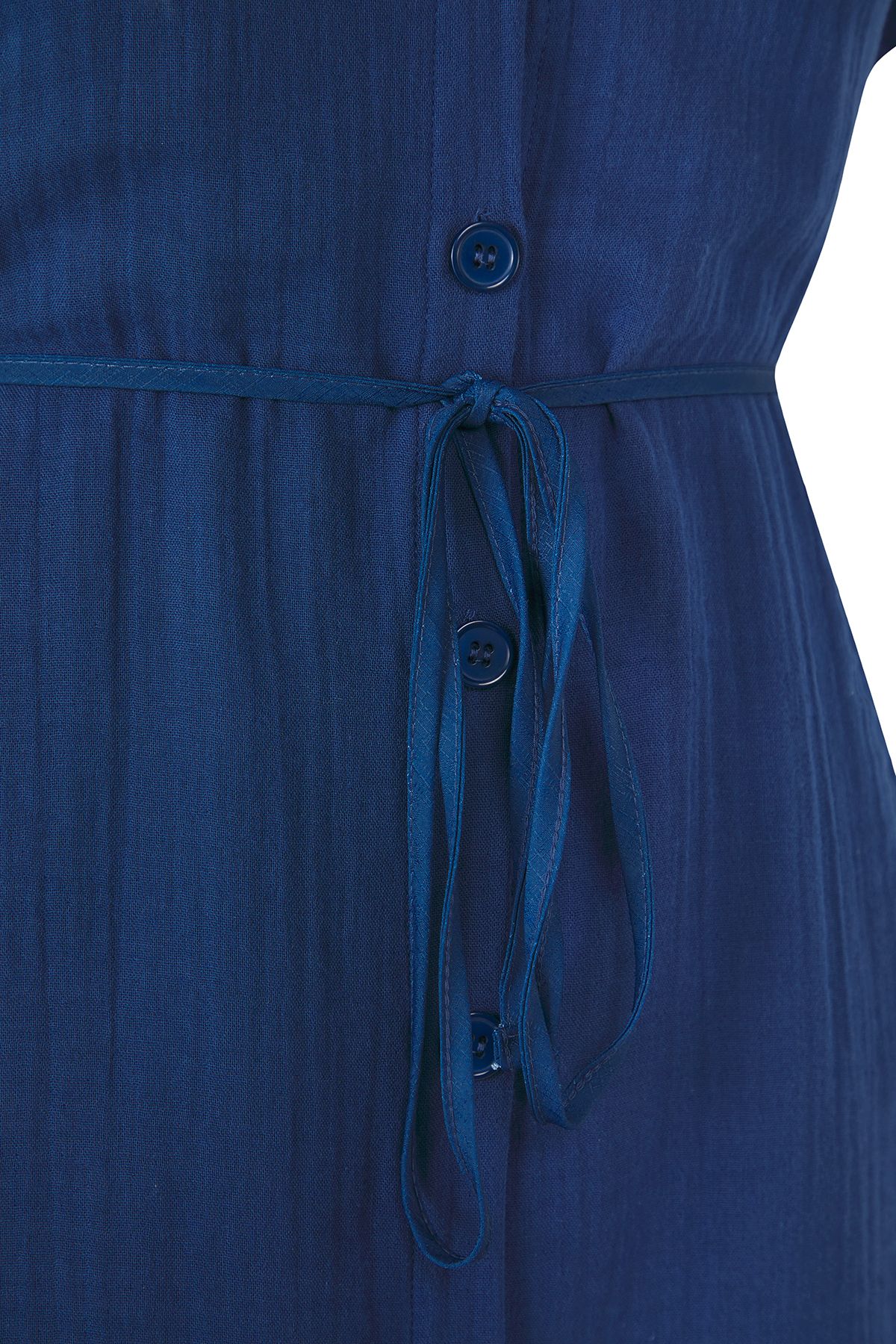Trendyol Curve-Navy Blue Muslin 100% Cotton Woven Large Size Shirt Dress Tbbss25Ah00171 7