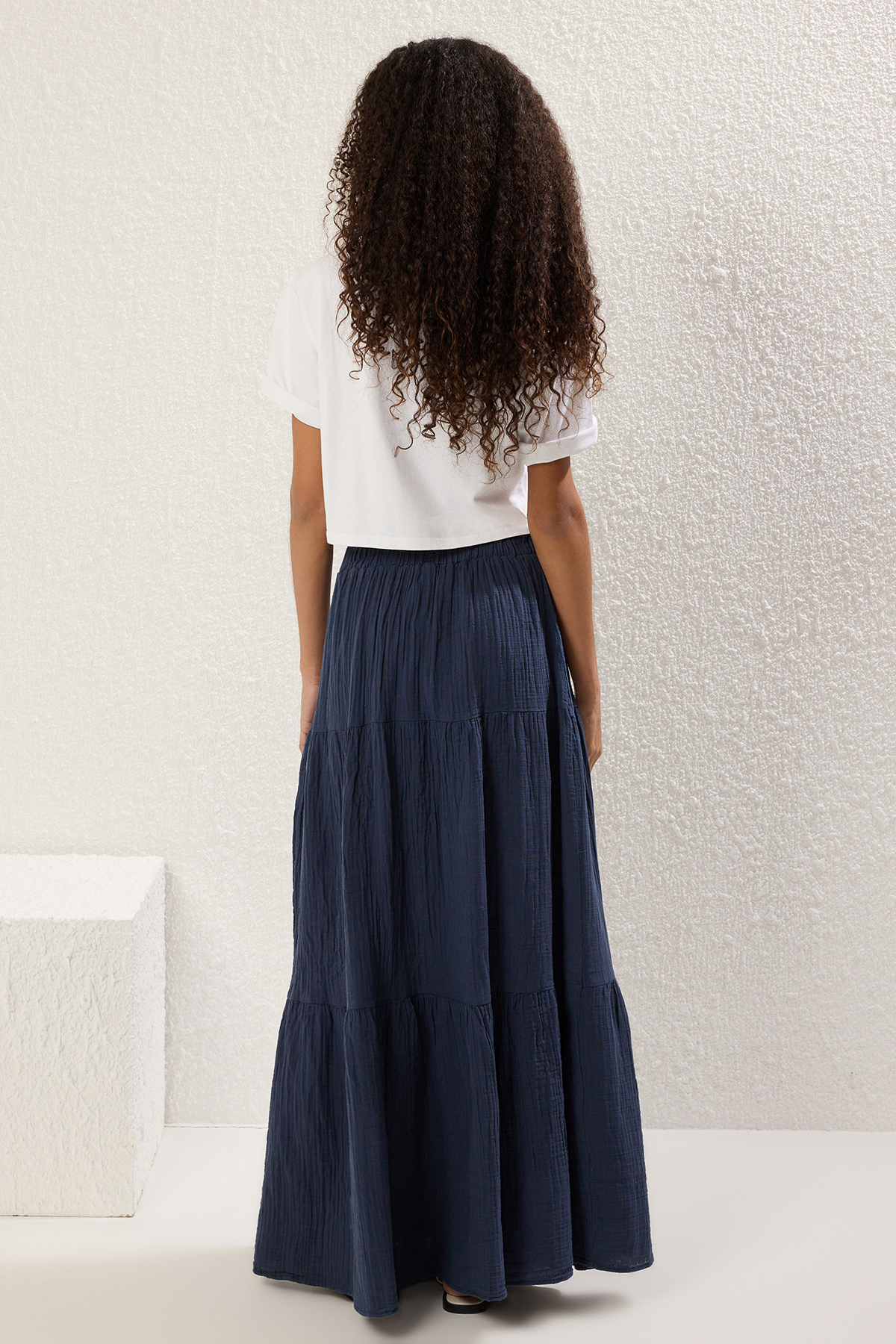 Trendyolmilla  Lacivert %100 Pamuk Müslin Uzun Maxi Etek TWOSS25ET00174 - Görsel 4