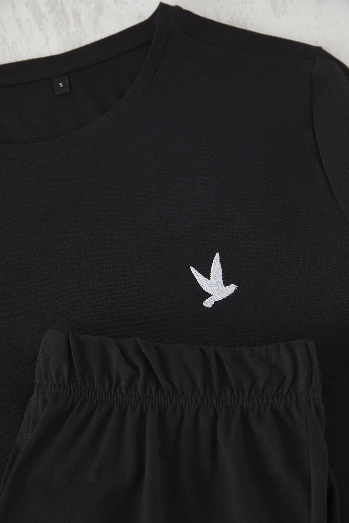 Trendyol Collection-Black Slim Fit Bird Embroidered Shorts Knitted Pajama Set Tmnss25Pt00073 6