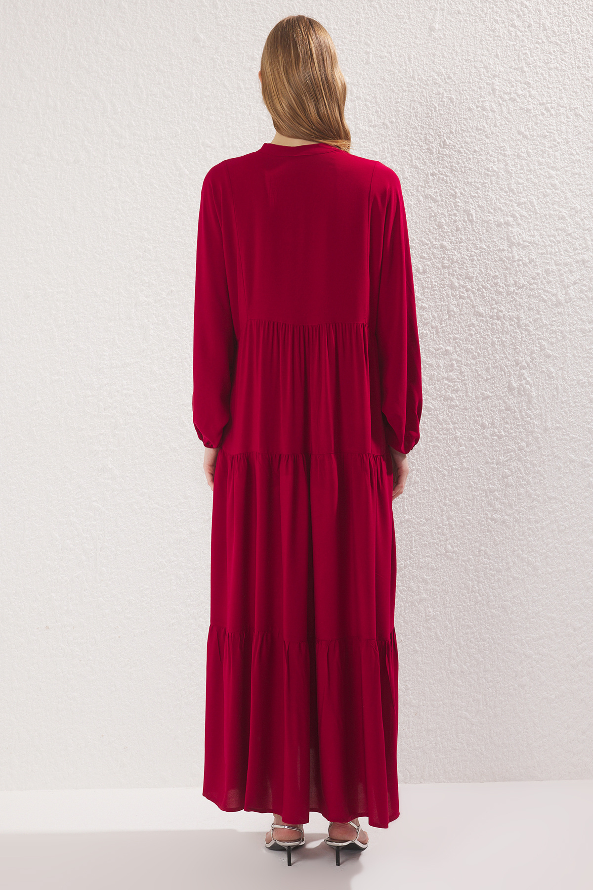 Trendyol Modest-Вискозна тъкана рокля в бордо TCTSS24EB00221 4