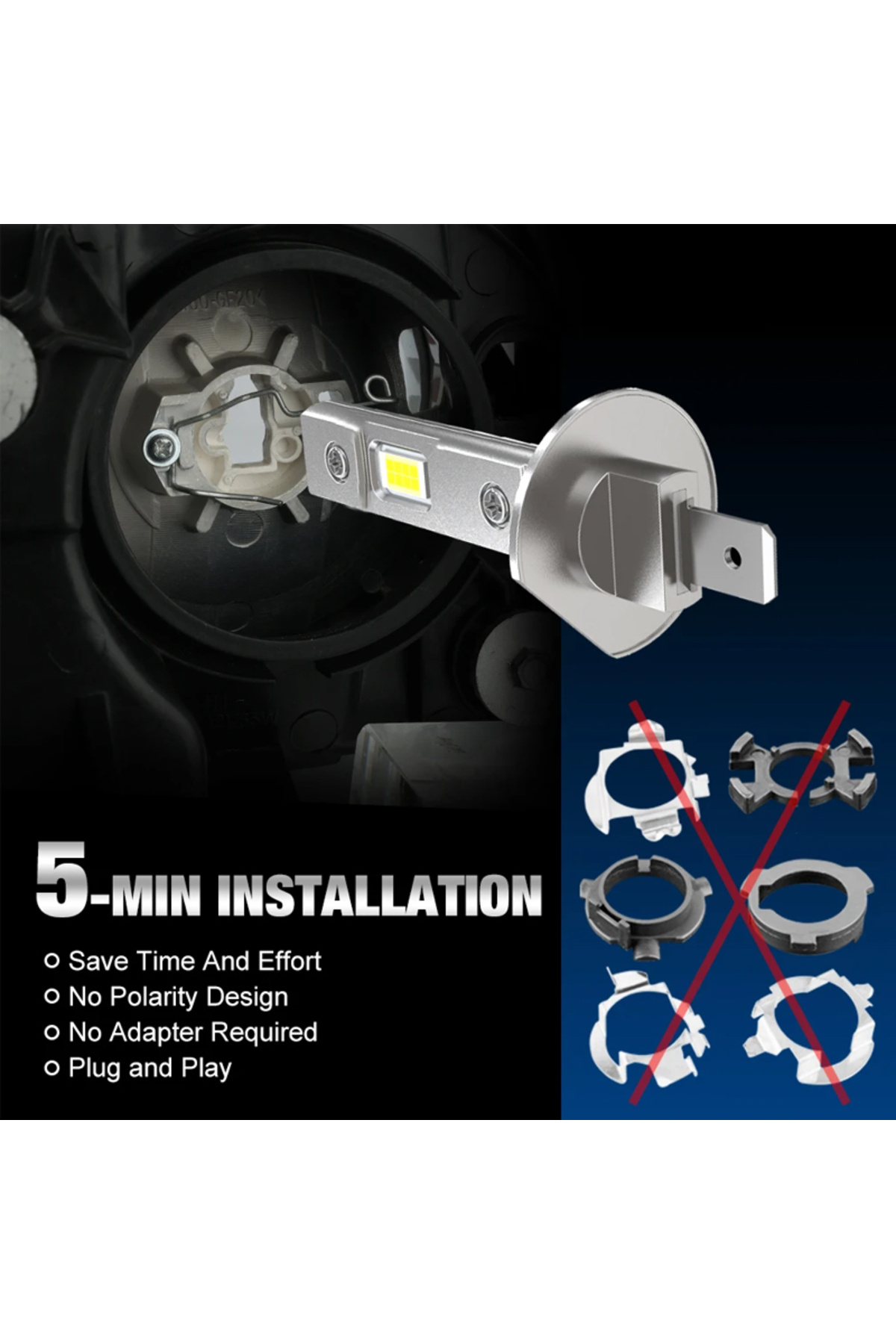 Choice-H1 piug and play 2Pcs Canbus LED Light Bulb H1 LED Headlight Mini Size Design Wireless Fanless For C 5