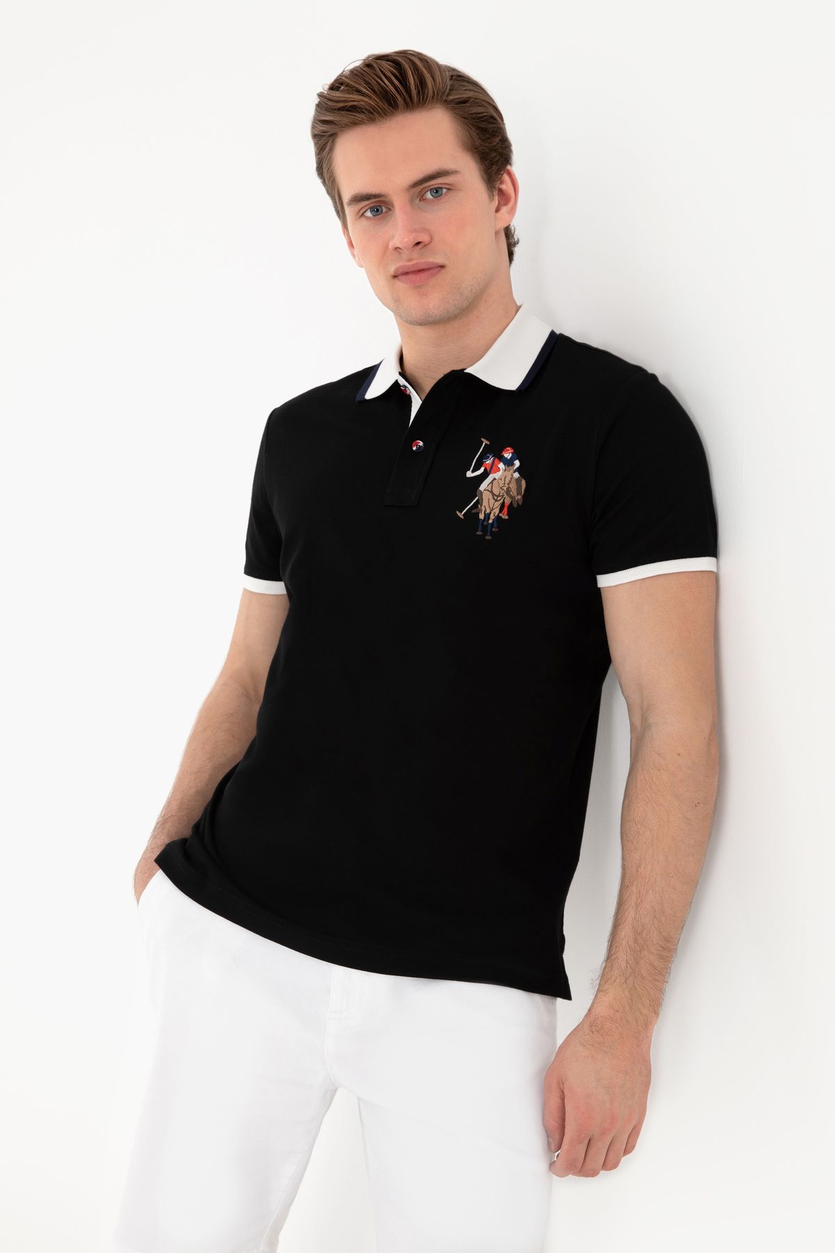 تی شرت یقه پولو باریک مردانه پایه مشکی 50298073-vr046 U.S. Polo Assn.