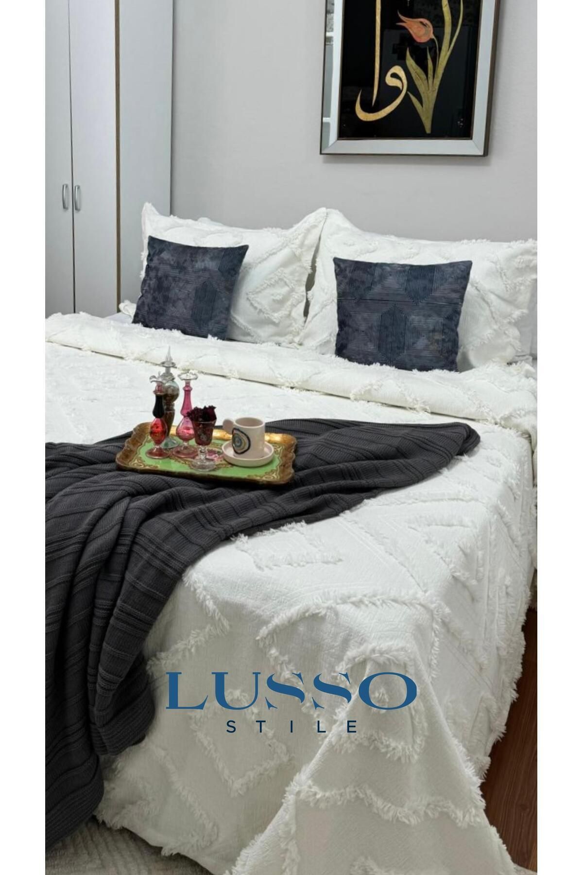 lusso stile-Belongs to Lusso Store! Scandinavian Pattern Double Ecru 240X250 and 2 Pillow Cases 5