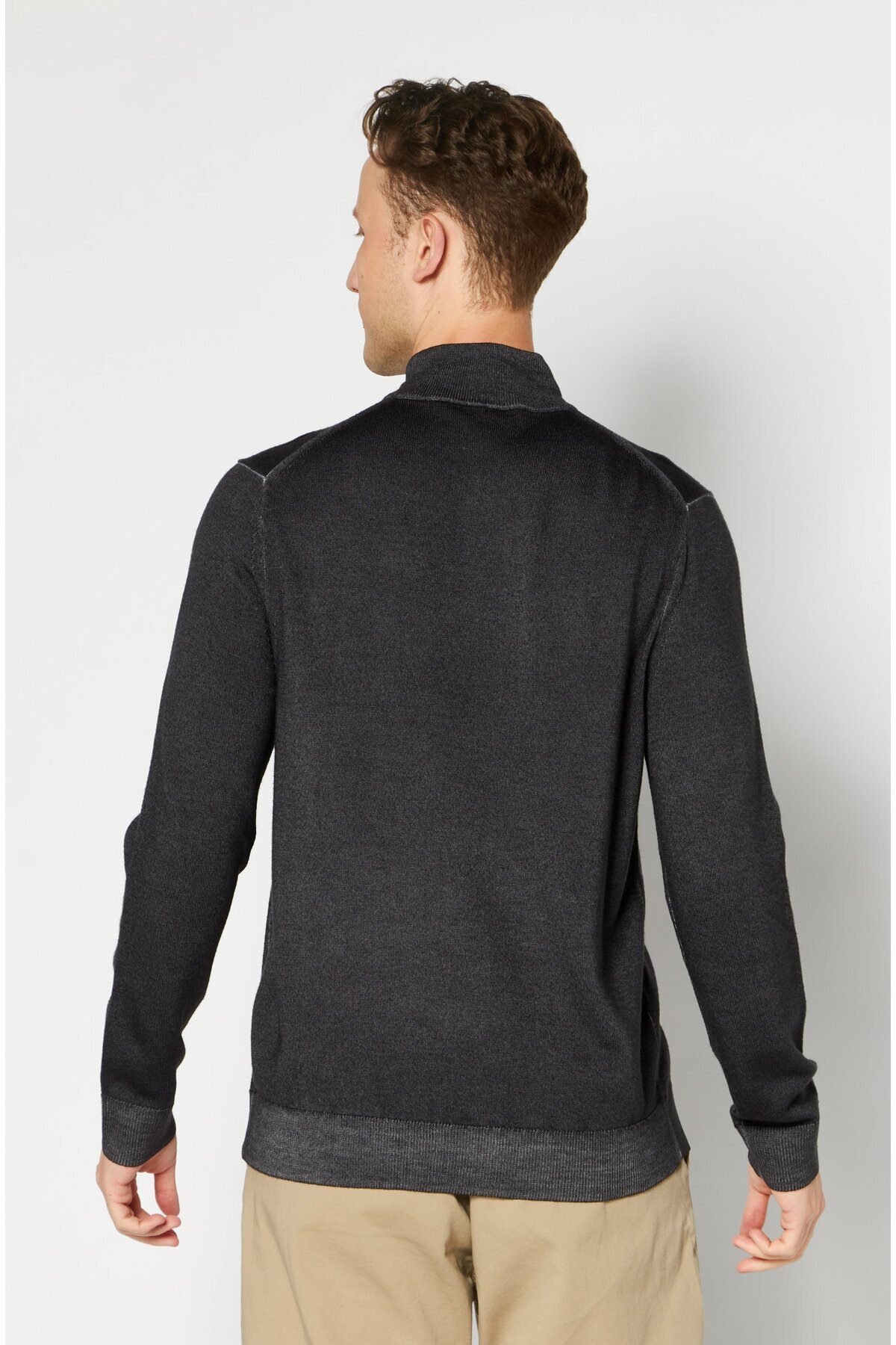 Michael Kors-Men Mock Neck Knitted Sweater, Dark Grey 3