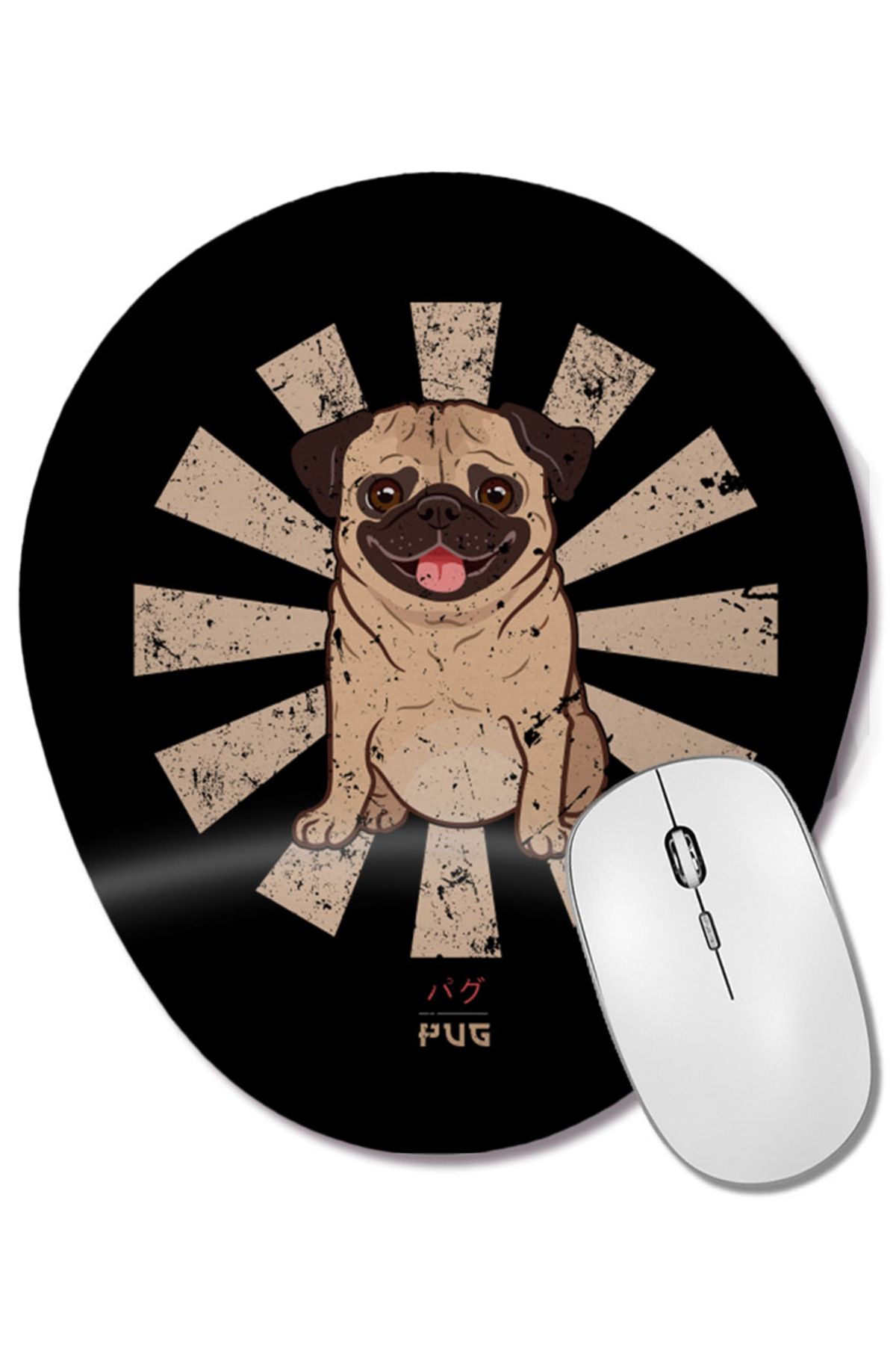 BASKI DÜNYASI-Pug Retro Japanese Oval Mouse Pad with Wrist Support 1
