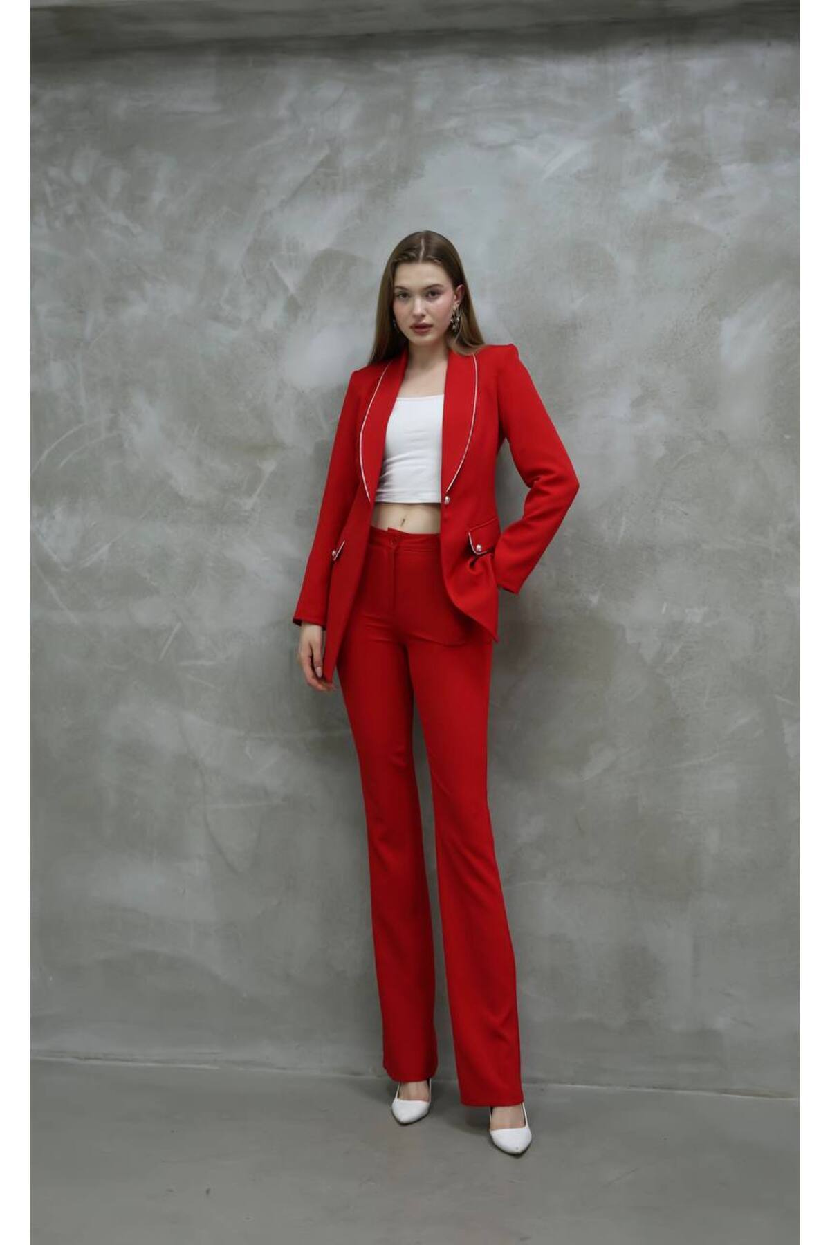 STMT BUTİK-Set pantaloni jachetă cu garnitură de piatră – îmbrăcăminte elegantă pentru femei 2
