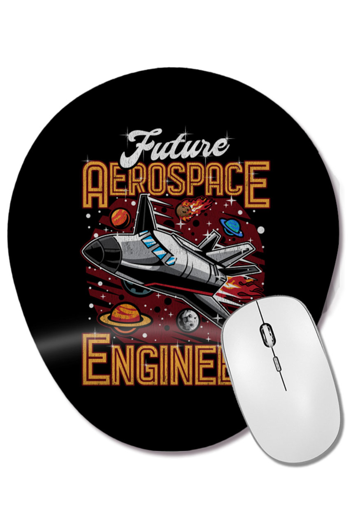 BASKI DÜNYASI-Future Aerospace Engineer Spaceship Obsessed Kid Wrist Supported Oval Mouse Pad 1