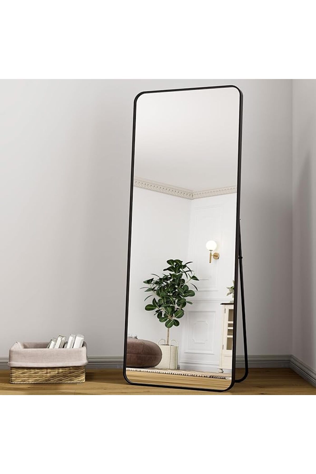 Generic-Modern Rectangular Full Length Mirror with Rounded Corners and Black Metal Frame 176x77cm 5