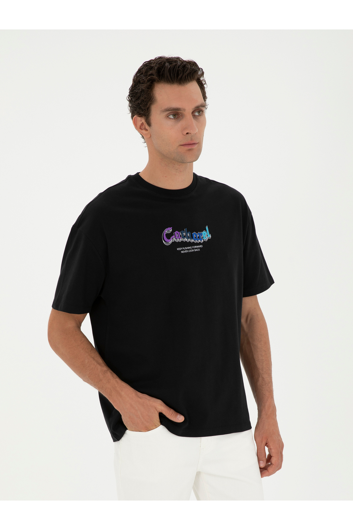 تی‌شرت یقه گرد مشکی اسلیم فیت برند کاشارل کد:(50284874-VR046) Cacharel