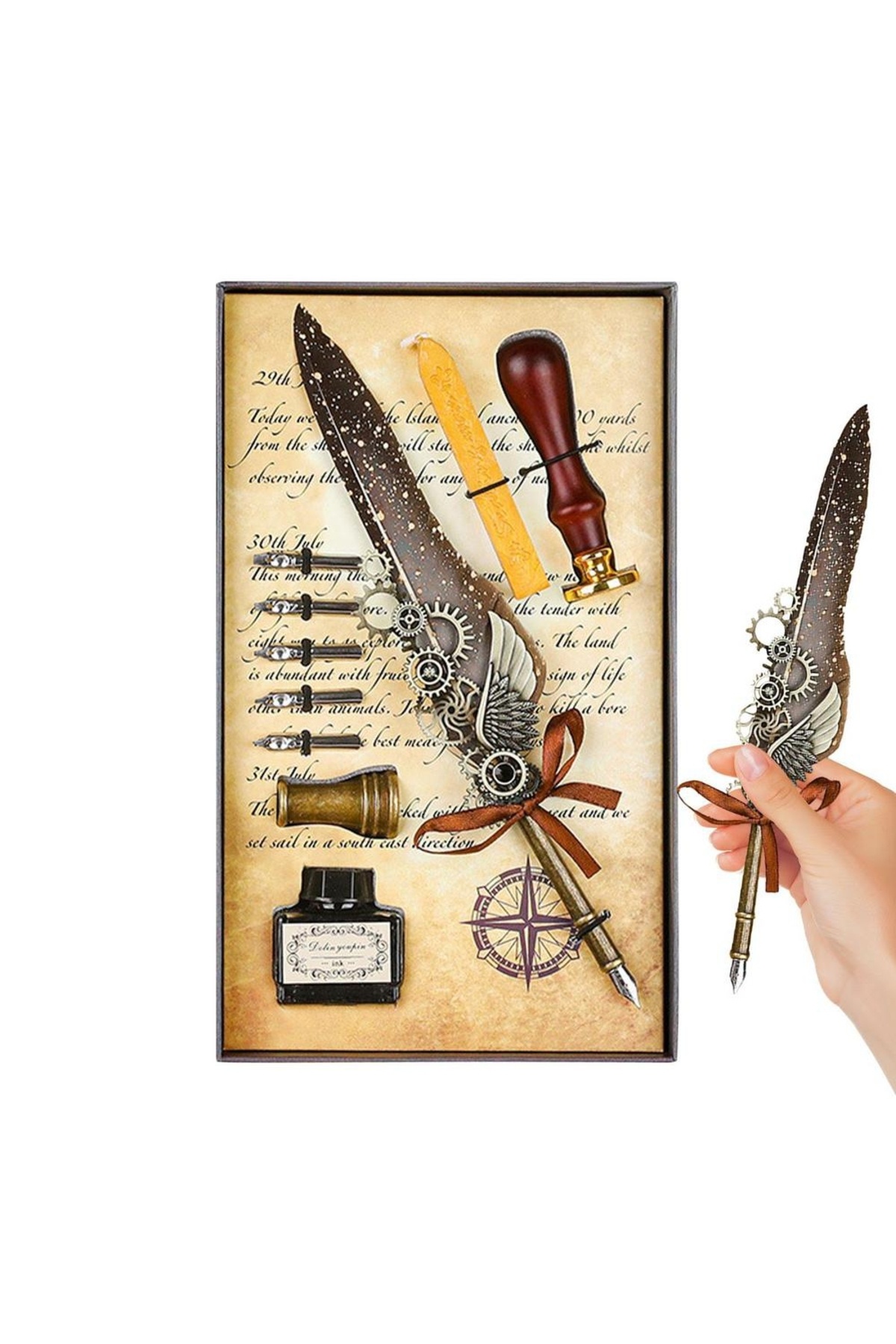 Wolawood-Divit Inkwell Set Ottoman Calligraphy Line Art Antique Style Handmade Nostalgic Writing Set with Ink 8