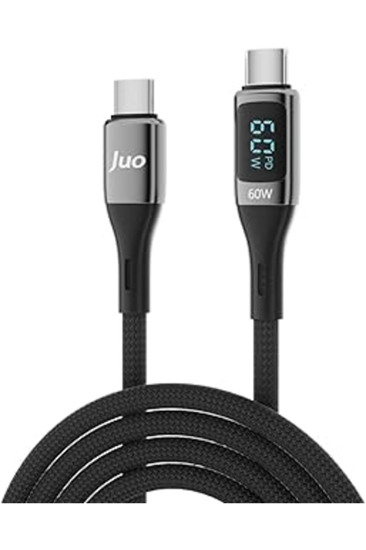 Pazarcan Juo 60W Dijital Led Ekranlı Örgülü Usb Type-C To Type-C Hızlı Şarj Ve Data Kablosu 1 Metre