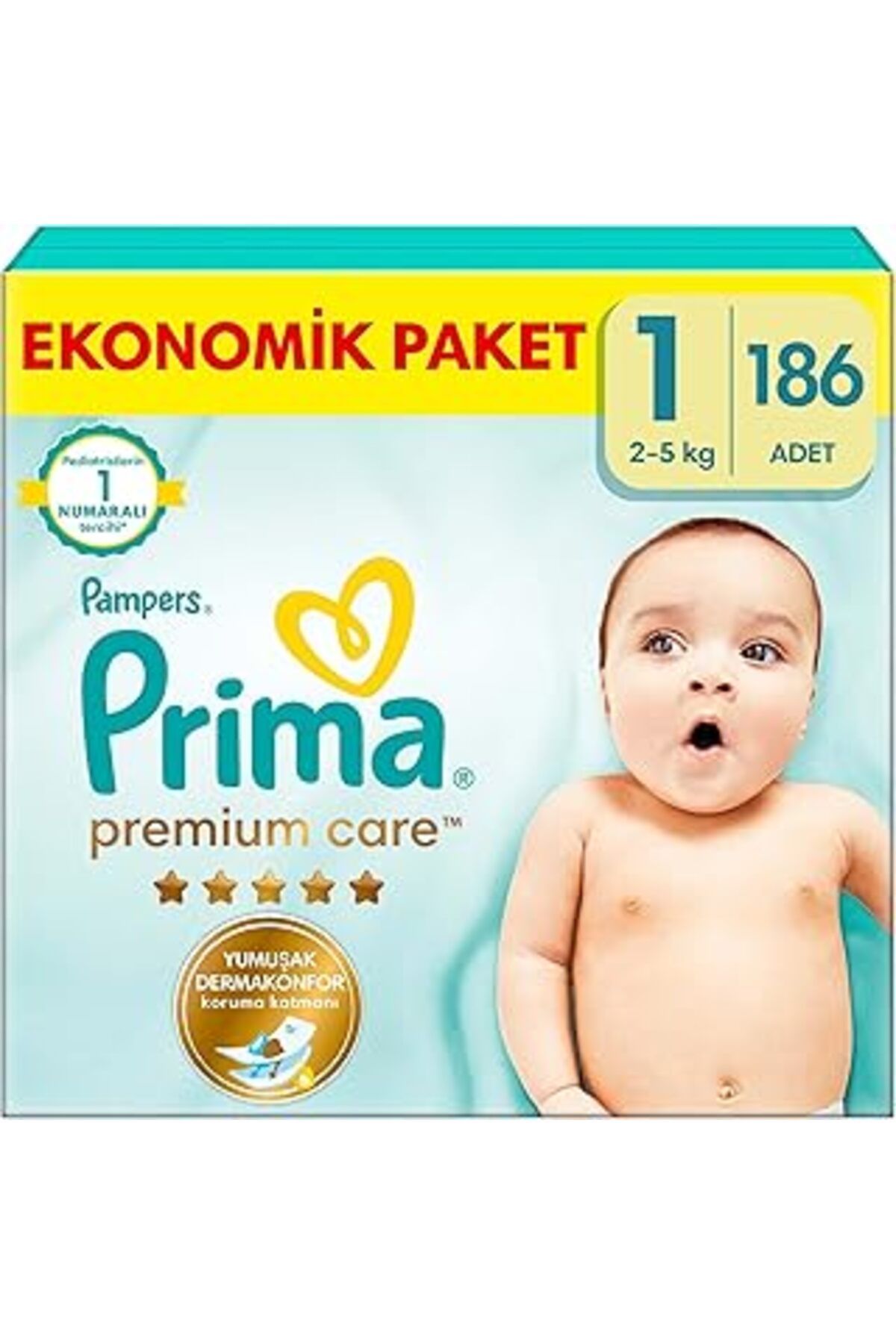 NZM TİCARET Bebek Bezi Premium Care 1 Numara 186 Adet Yenidoğan Aylık Fırsat Pak