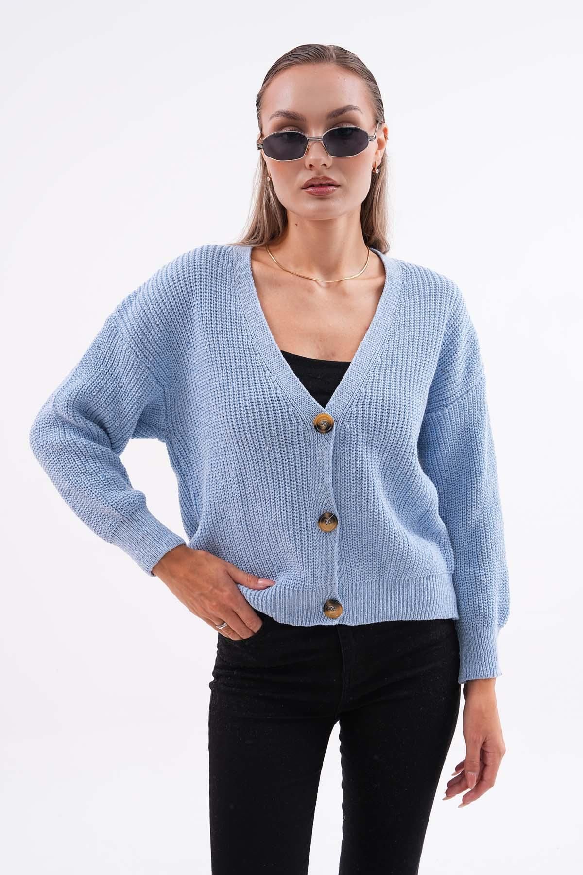 ŞİMAL-V-neck Women's Knitwear Cardigan - Buttoned, Model 245282 3