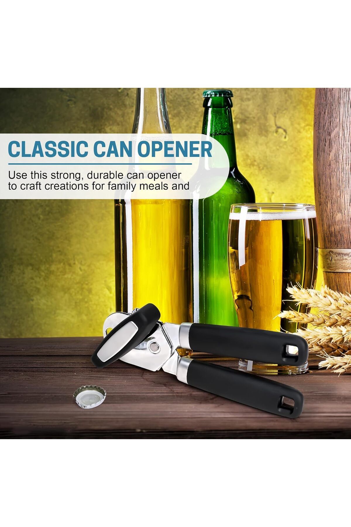 COOYA-Manual Handheld Can Opener, Heavy Duty, Smooth Edge, Comfort Soft Handle, Built-in Bottle Opener 5