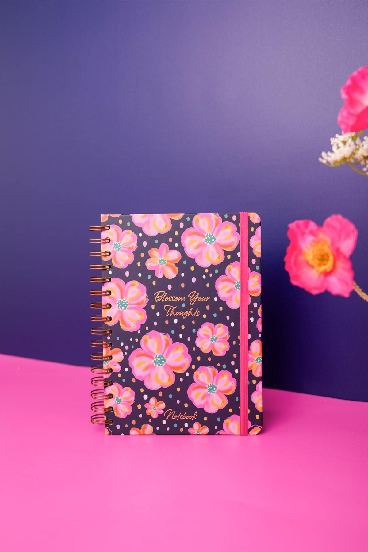 Matt Notebook-A5 15x21 سم دوامة مرنة عادي بدون خطوط مفكرة غير مؤرخة الزهور 3