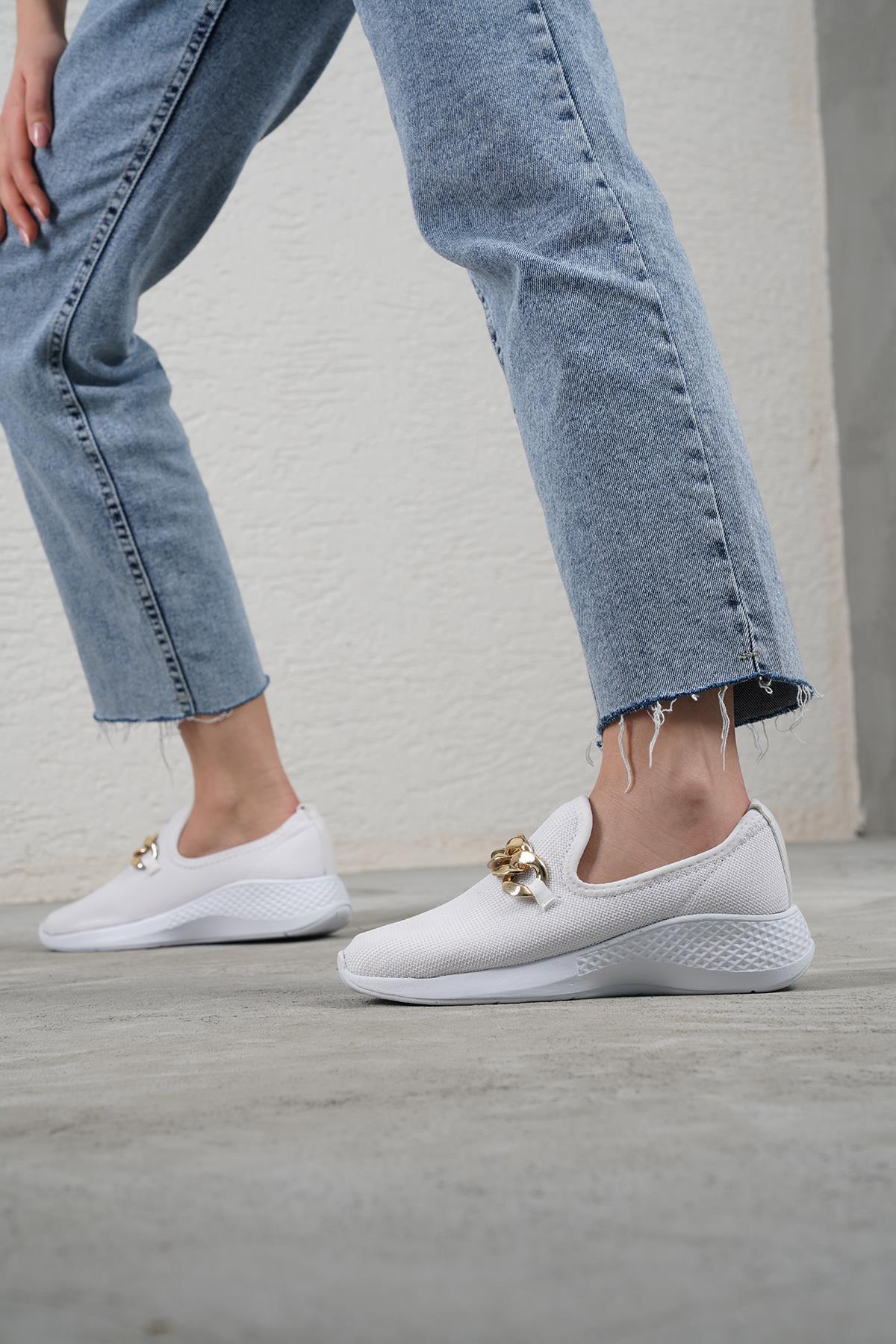 Beyond-Women's White Chain Sneaker 4cm Byndsnkk04 3
