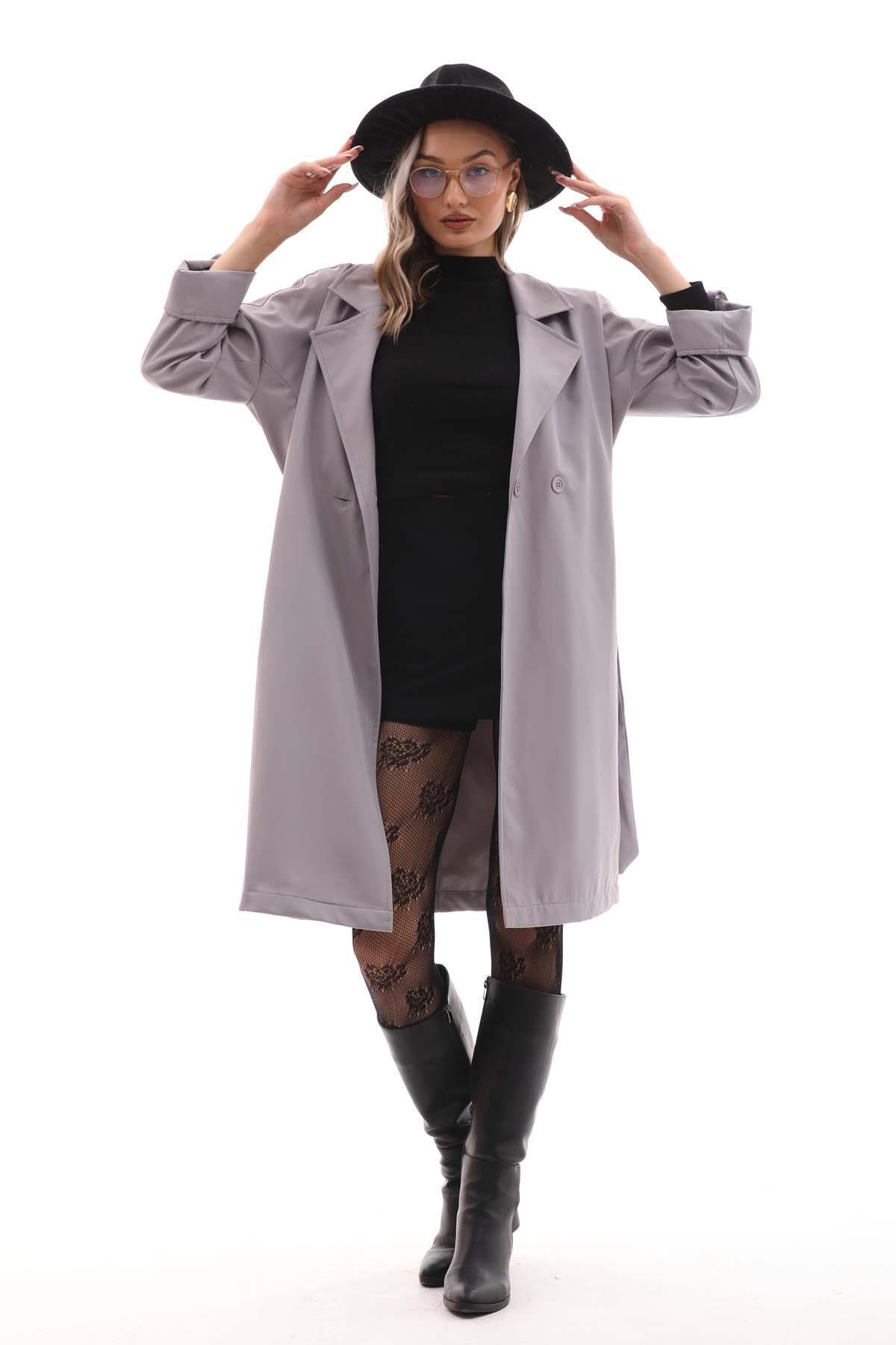 ŞİMAL-Double Buttoned Long Women's Trench Jacket - 245137 2