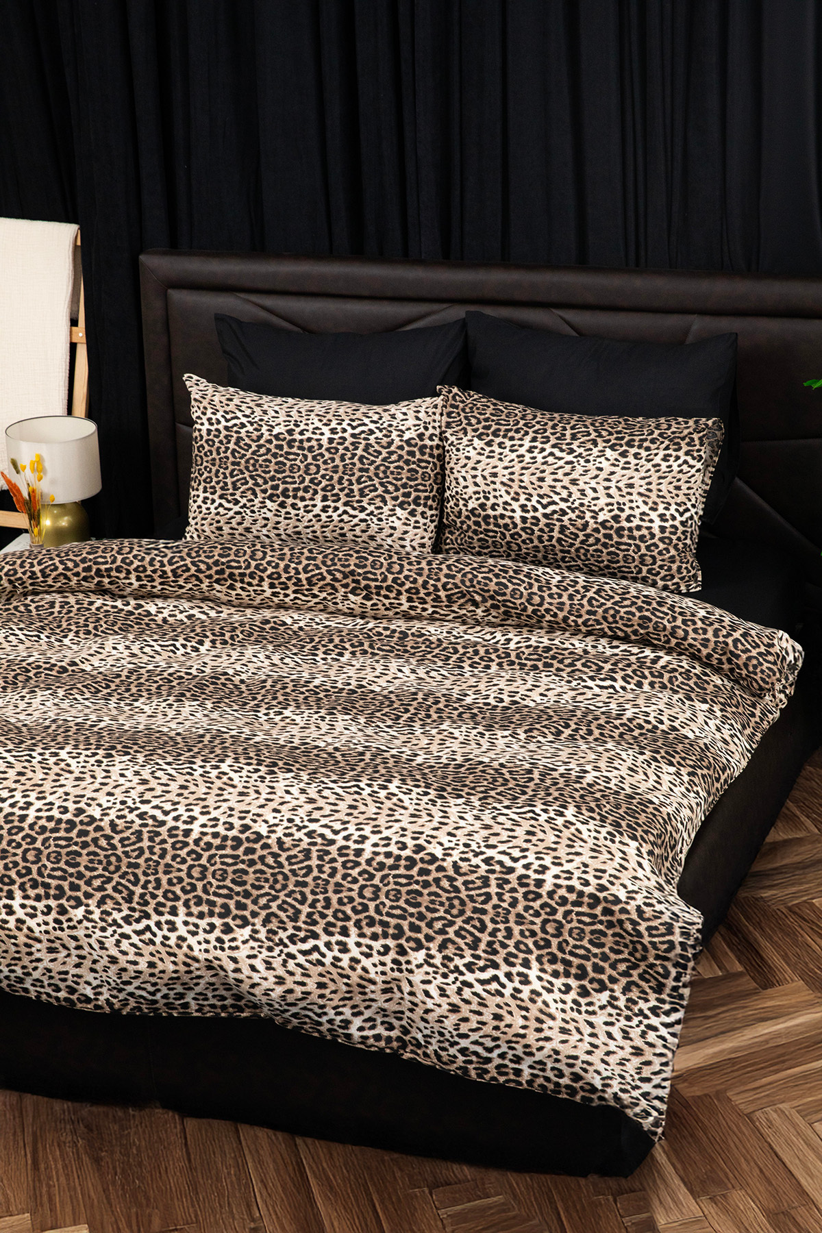 FAVORA-Leopard Patterned Double Duvet Cover Set with Elastic Sheets 5