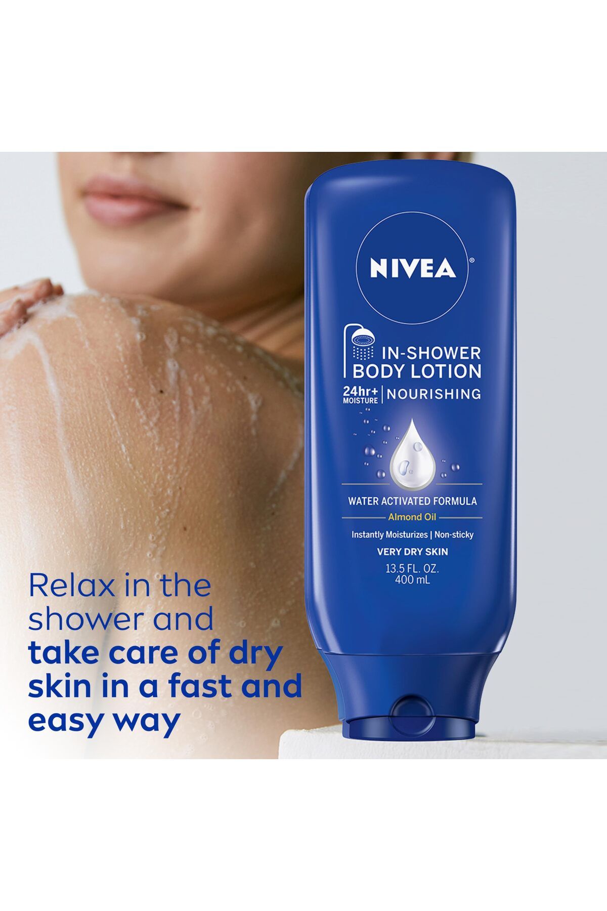 NIVEA-لوشن مغذي للاستحمام، لوشن للجسم للبشرة الجافة، زجاجة سعة 13.5 أونصة سائلة 7