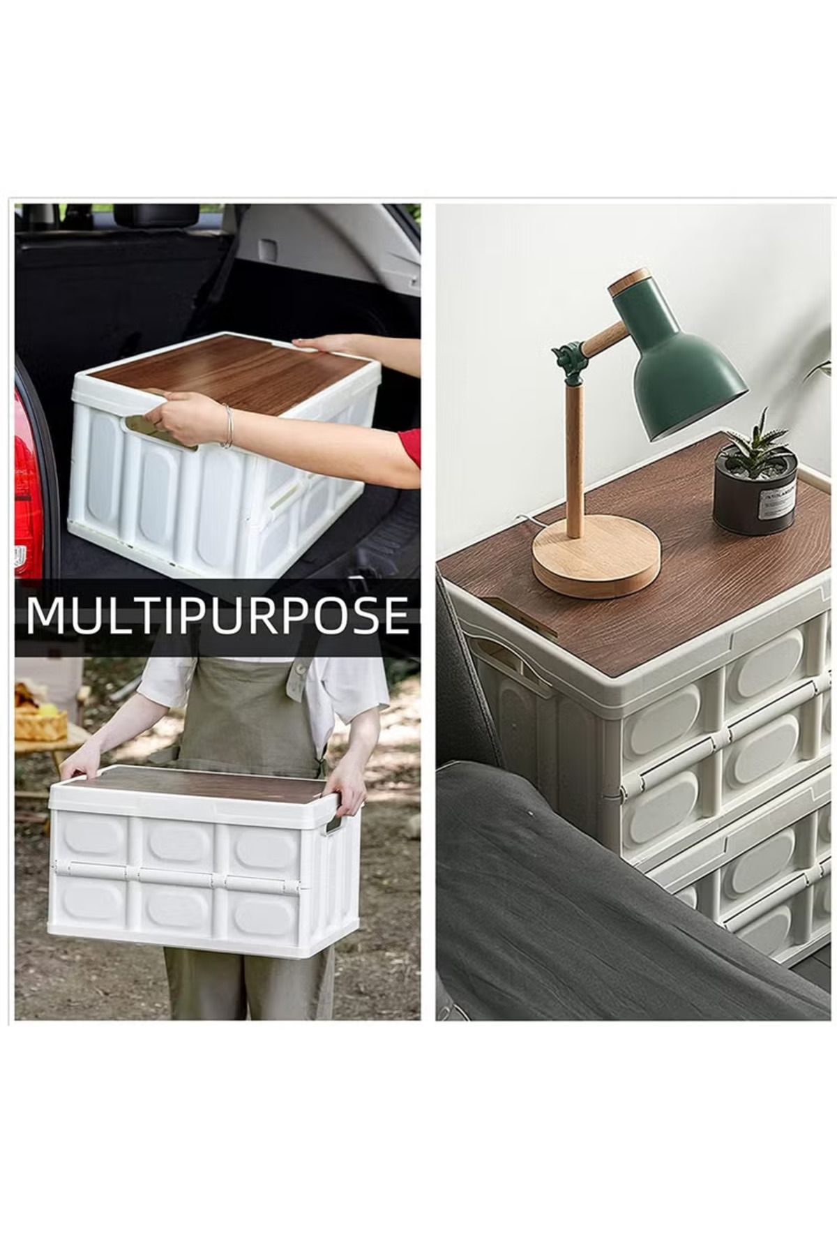 COOYA-Collapsible Storage Bin With Composite Wood Lid,Multifunction Plastic Storage Box Container (56L) 3