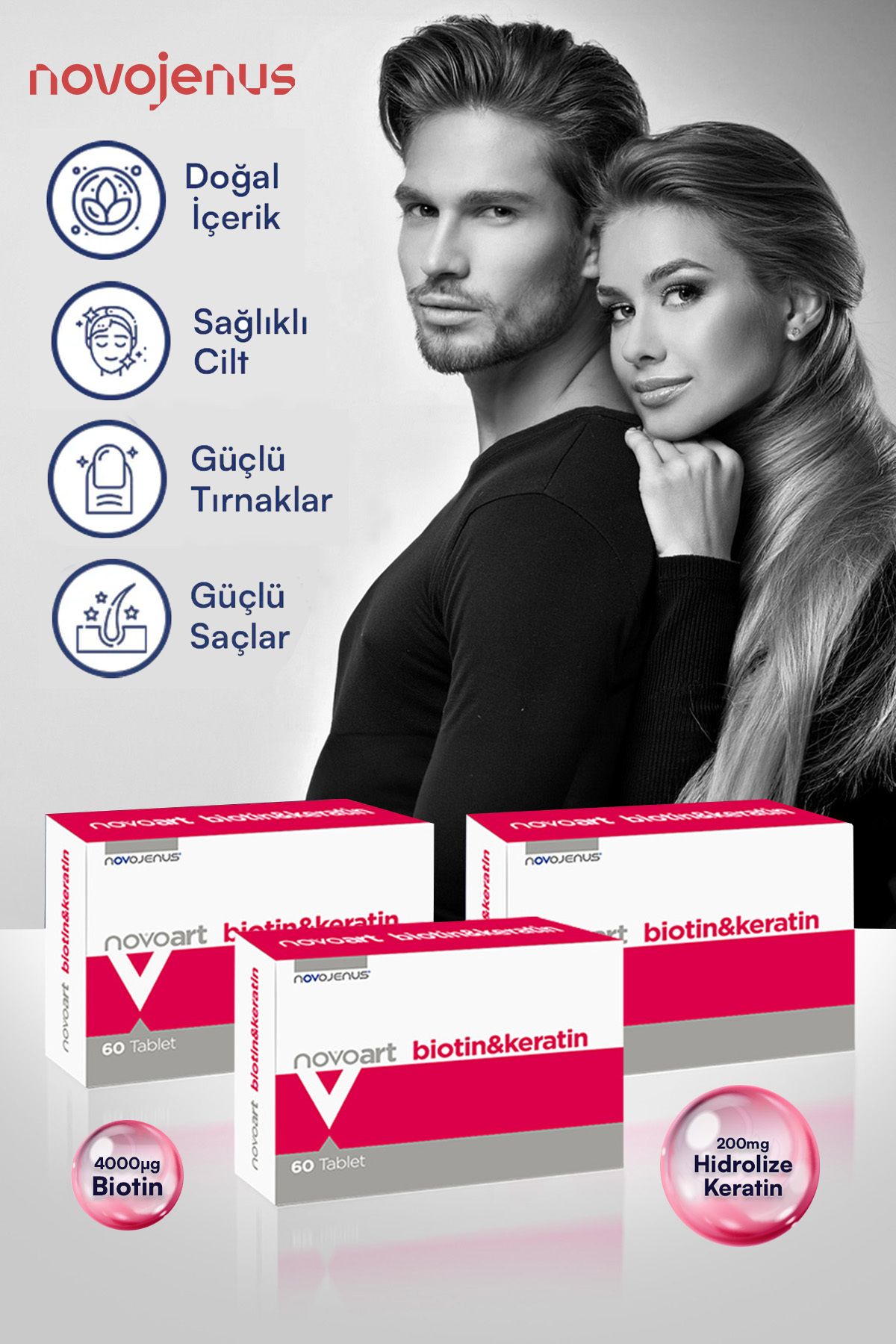 Novojenus Biotin & Keratin 3 Adet Zengin Içerikli Saç Ve Tırnak Vitamini Novojenus