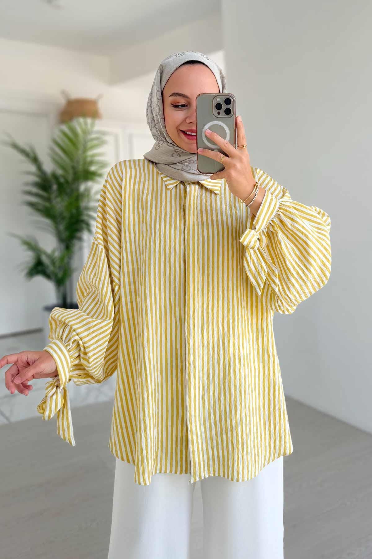 Ka Hijab-Yellow Striped Shirt & Pantalon Double Set 3