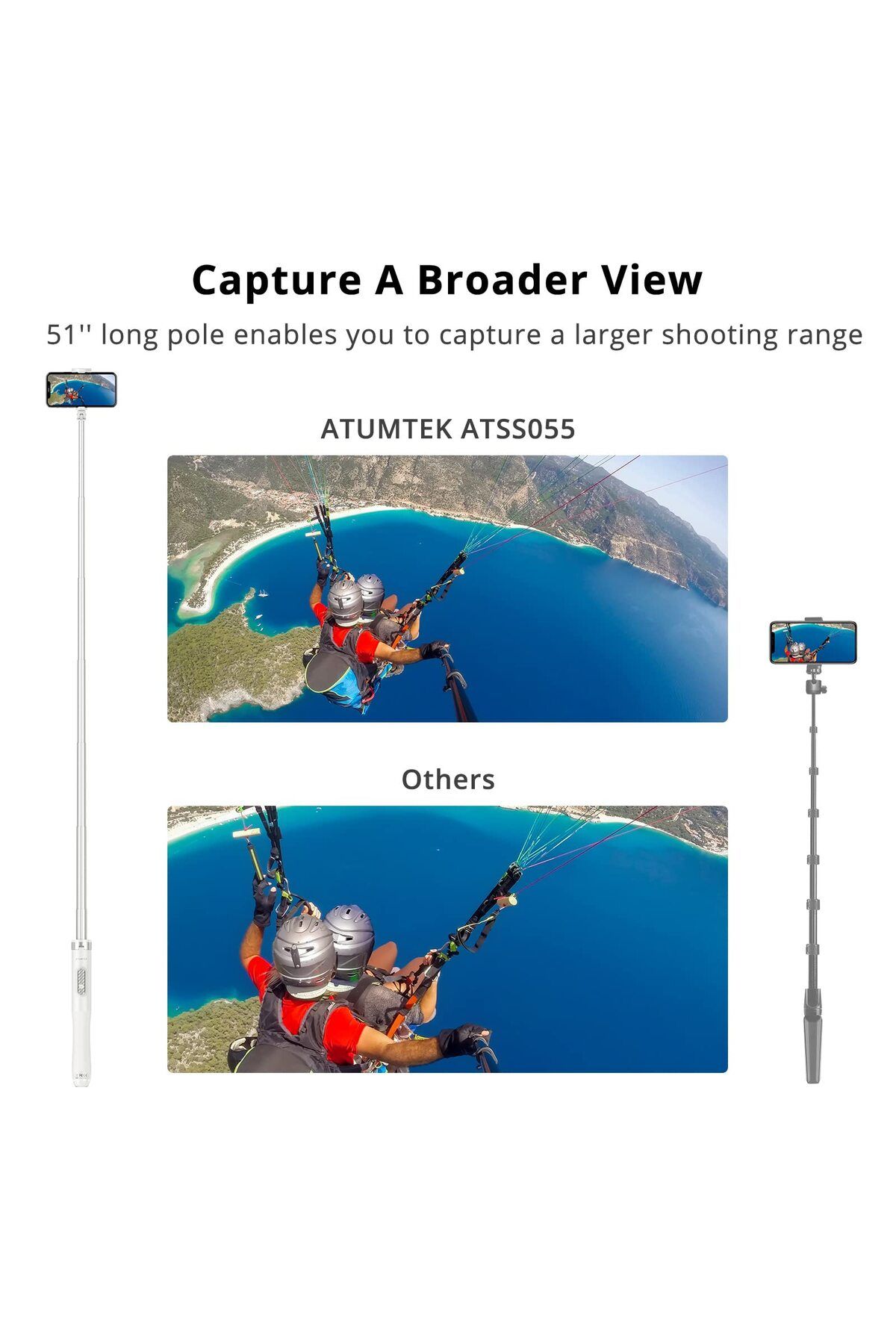ATUMTEK-51 Selfie Stick Tripod, Extendable with Bluetooth Remote, 360° Rotation for iPhone & Android, White 8